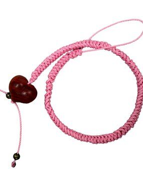 Pink Woven Bracelet Vajra Knot Natural Agate Heart Waterproof Cord Lucky Gift